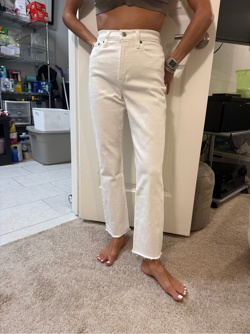 High-Rise Straight White Jeans
